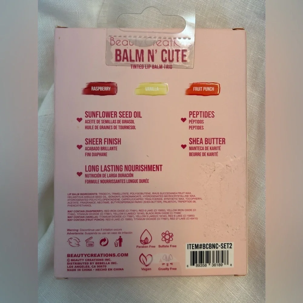 NEW IN BOX Beauty Creations Balm n’ Cute Tinted Lipbalm Trio Vanilla Rasp FPunch